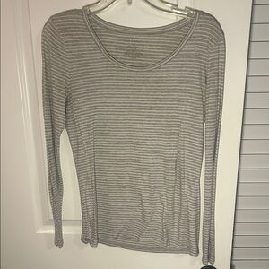 Ann Taylor Gray Striped Long Sleeve Tee